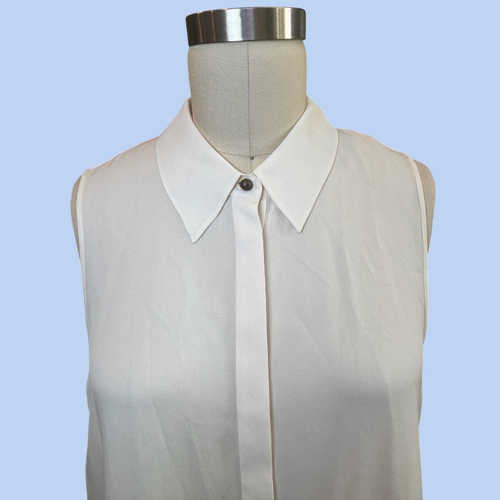 Peplum Ruffle Diane von Furstenberg Sleeveless Luxury Designer Silk Blouse L - Picture 4 of 10